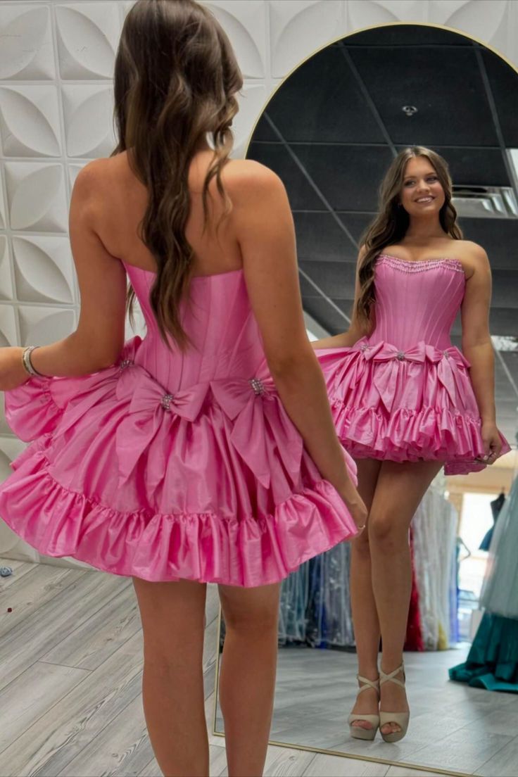 2024 sweetheart pink taffeta A-line short homecoming dress princess dress #homecomingdress #homecoming2024 #hocodress #winterformal2025 #graduationdress #partydress #winterformaldress #fallball #balldress #highschoolball #juniorpromdress #pageantdress #cocktaildress #minidress #partydress #sweet16dress #birthdaydress #concertoutfit Pink Princess Dress, Winter Formal Dresses, Taffeta Fabric, Junior Prom Dresses, Princess Gown, A Line Shorts, Short Homecoming Dress, Short Cocktail Dress, Sweet 16 Dresses