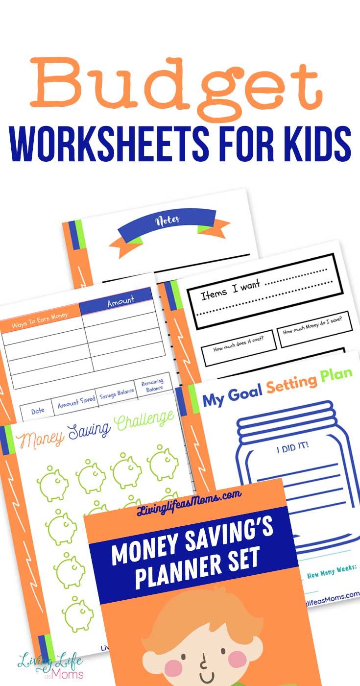 the budget worksheets for kids with text overlay that reads money saving planner set