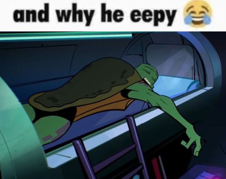 an animated image of a turtle sleeping in the back of a car with text that reads, and why he epy?