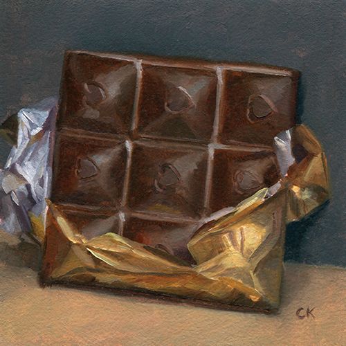 a painting of chocolate in a foil wrapper