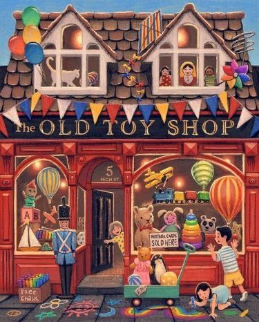 the old toy shop is painted with children's toys