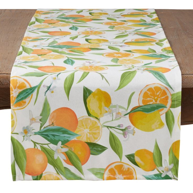 an orange and lemon print table runner