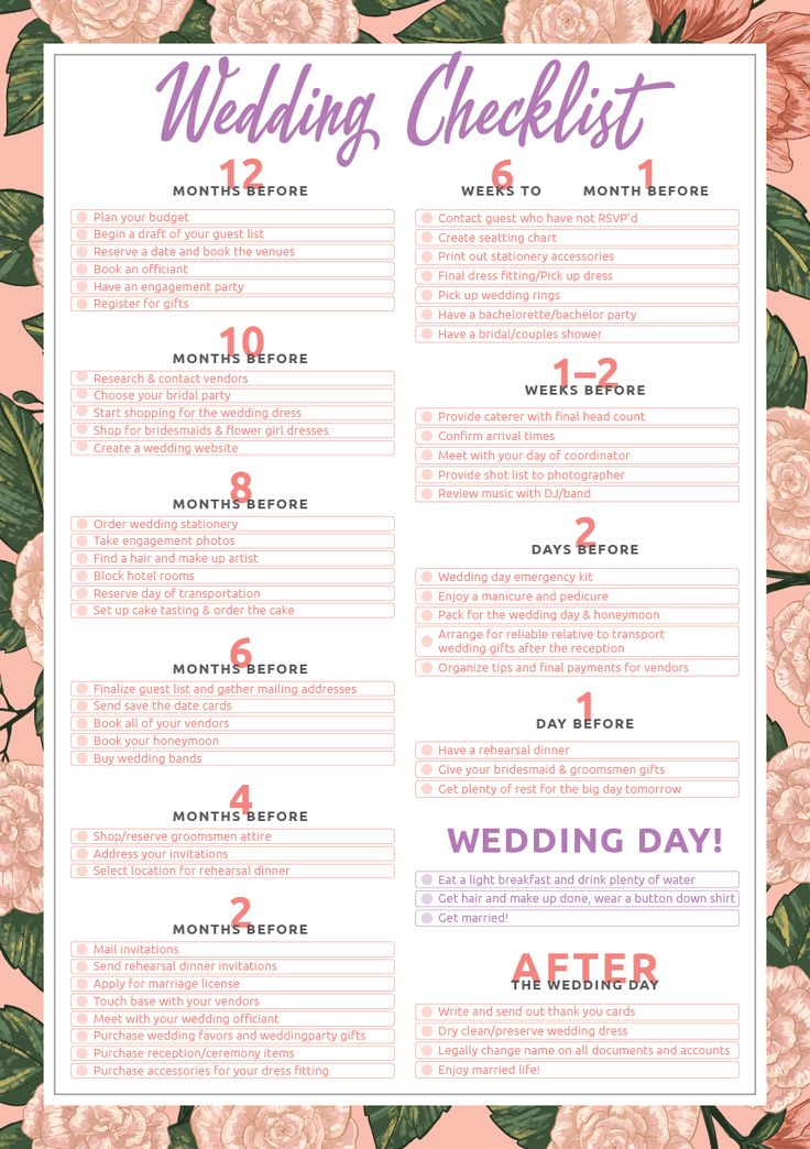 a wedding checklist with pink flowers on it