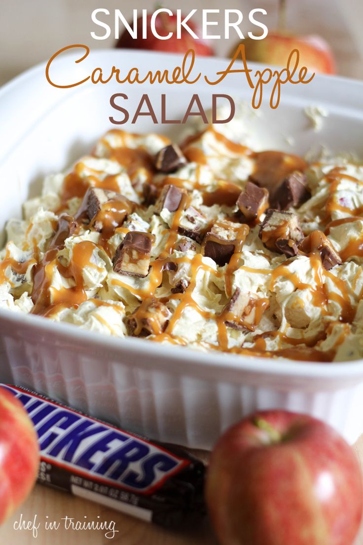 this caramel apple salad is made with snickkers