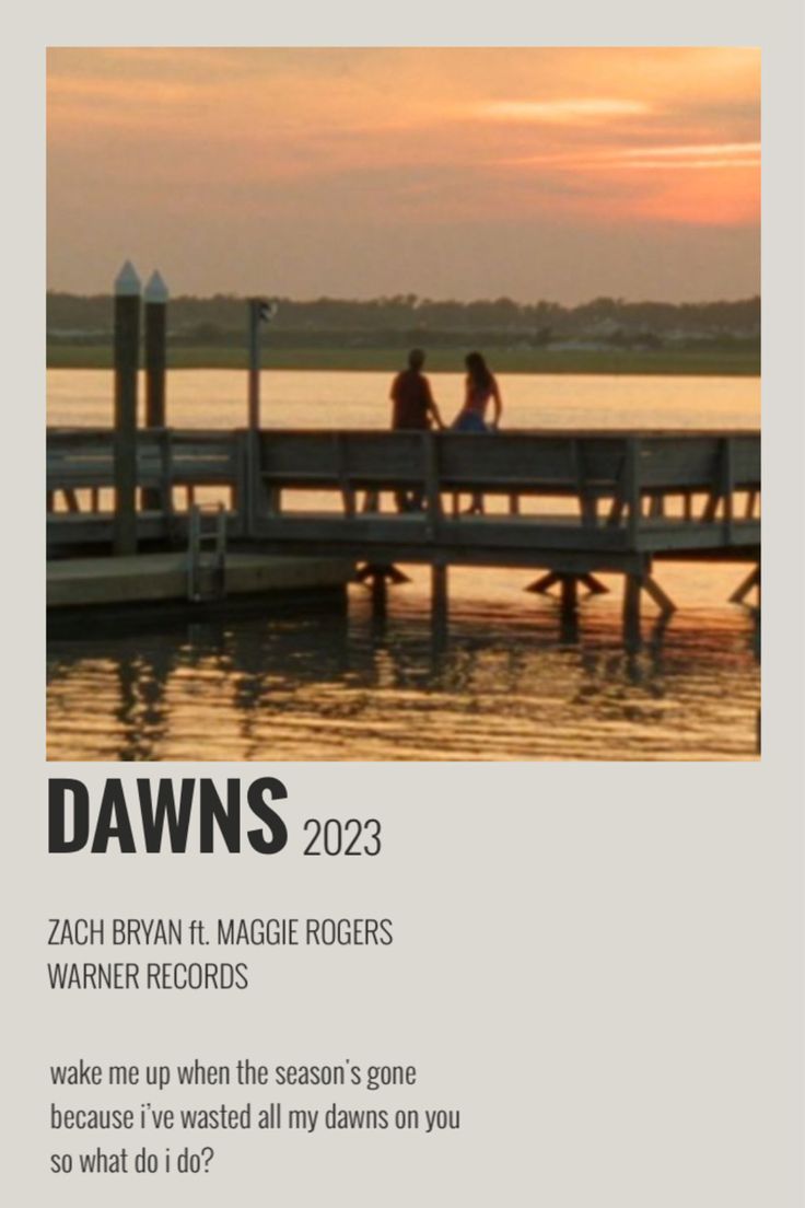 the cover of dawns 2012, featuring two people sitting on a dock at sunset