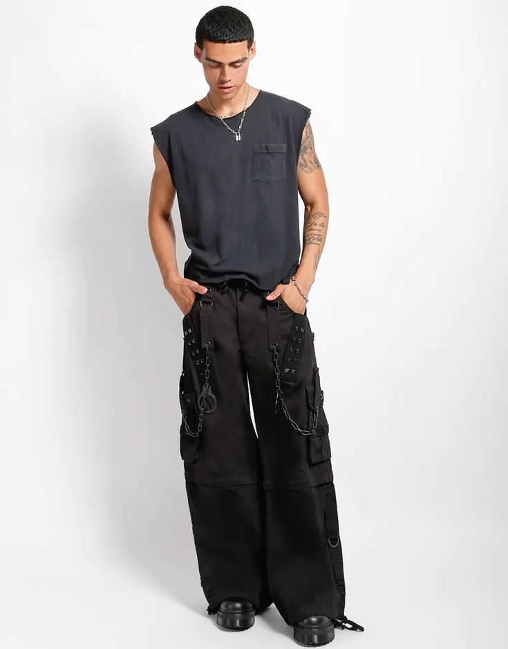 TRIPP NYC - LOCK UP PANT Rock Style Black Bottoms With Pockets, Rock Style Bottoms With Pockets For Alternative Fashion, Edgy Washed Black Bottoms With Belt Loops, Gothic Bottoms With Cargo Pockets For Streetwear, Black Rock Style Pants For Alternative Fashion, Black Pants With Belt Loops For Festival, Black Festival Pants With Belt Loops, Edgy Black Cargo Pants With Belt Loops, Gothic Black Cargo Pants For Alternative Fashion