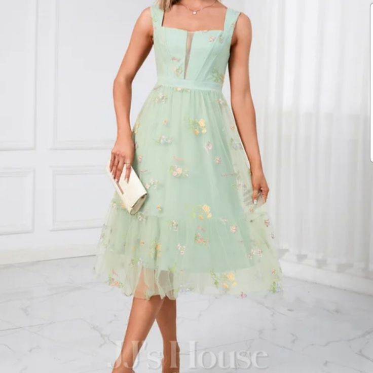 Color Is Celadon. Brand New, Perfect Condition. Celadon Color Cover Also On My Page. Bust: 41 3/4 Waist:36 1/4 Length: 47 3/4. Make Me An Offer. Feminine Green A-line Midi Dress, Green Spring Wedding Dress, Spring Wedding Green Dress, Spring Tea Length Dress For Brunch, Spring Bridesmaid Midi Dress, Spring Brunch Tea-length Dress, Spring Green Midi Dress With Sweetheart Neckline, Green Midi Dress With Sweetheart Neckline For Spring, Green Tea-length Spring Dress