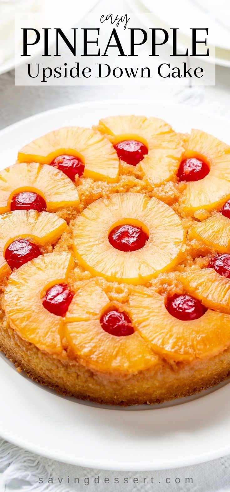 a pineapple upside down cake on a white plate