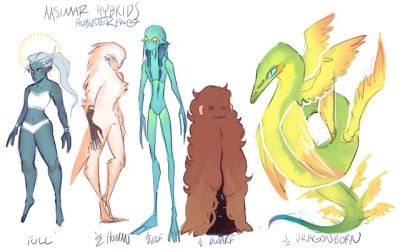 an image of four different types of alien creatures in their respective poses and body shapes