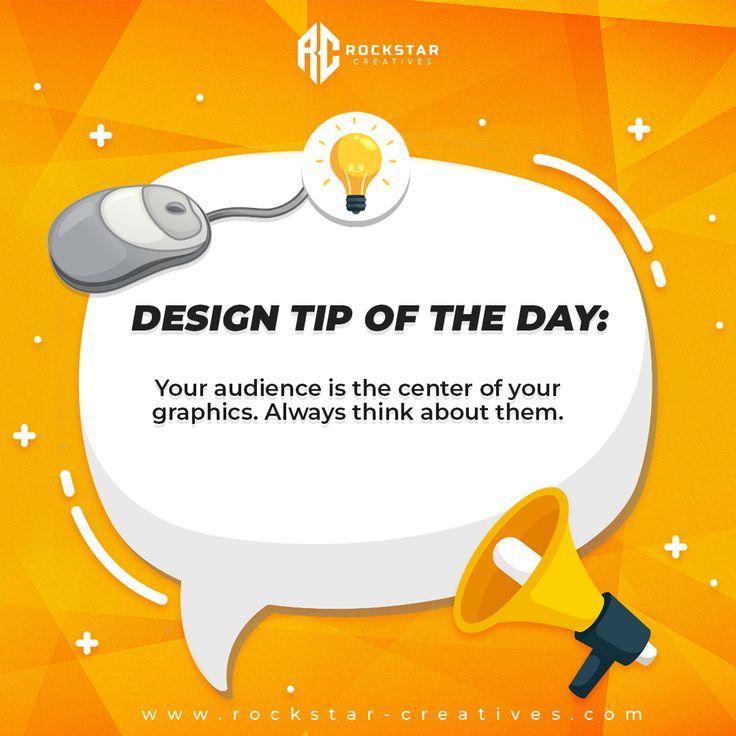 a white speech bubble with an orange background and the words design tip of the day