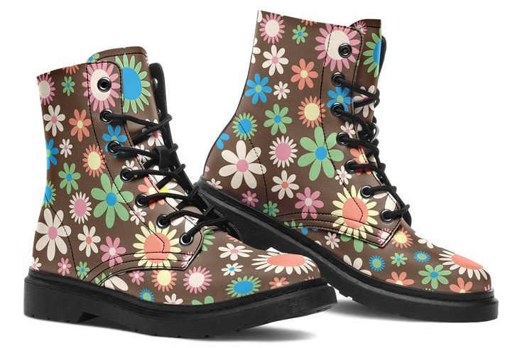 These gorgeous boots are bound to put you in a good mood! They’re fabulous, fun and super comfy! Black Floral Print Boots With Round Toe, Bohemian Floral Print Round Toe Boots, Multicolor Lace-up Boots For Outdoor, Multicolor Floral Print Boots With Round Toe, Multicolor Lace-up Platform Boots, Backpack Lunch Bag, Hooded Blanket, Colorful Socks, Lunch Bag