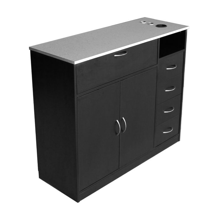 a black cabinet with two doors and three drawers