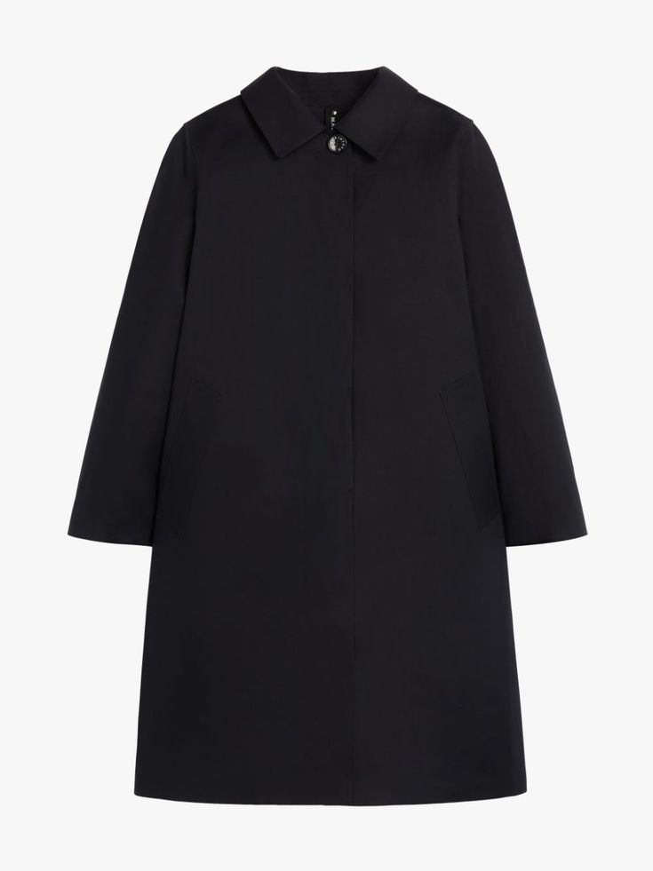 Black cotton Banton Raintec coat from MACKINTOSH featuring classic collar, two front welt pockets, concealed front fastening and long sleeves. Cotton Coat, Welt Pockets, Welt Pocket, Black Cotton, Duster Coat, Trench Coat, Fitness Models, Little Black Dress, Overalls