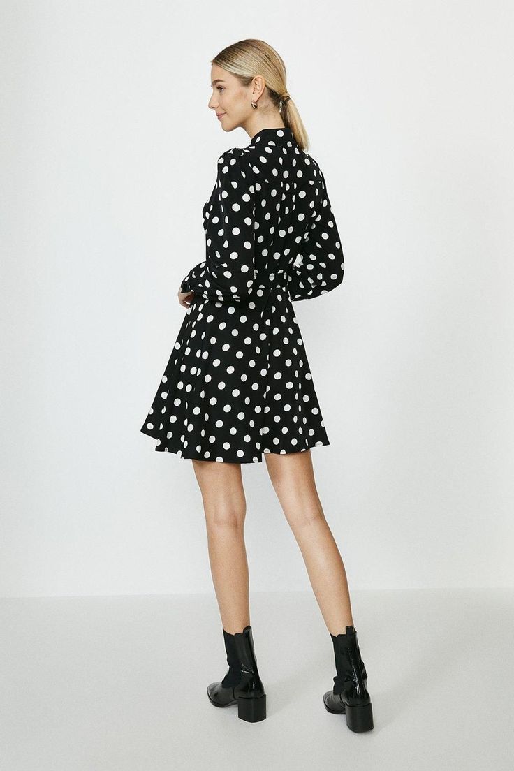 You'll smile all day long in this dress.. Designed with a feel-good polkadot print, the mini features a pointed shirt collar, button-through front and belted waist so you can define the shape as much as you fancy. Belted Shirt Dress, Polka Dress, Shirt Collar, Dress Collection, Polka Dot, Polka Dots, Shirt Dress, Collar, Dresses