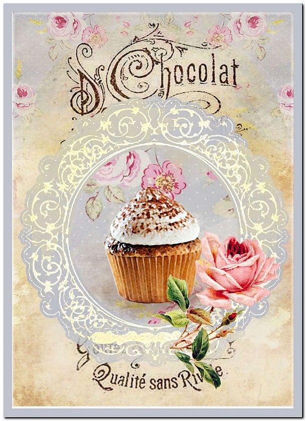 a card with a cupcake and rose on it