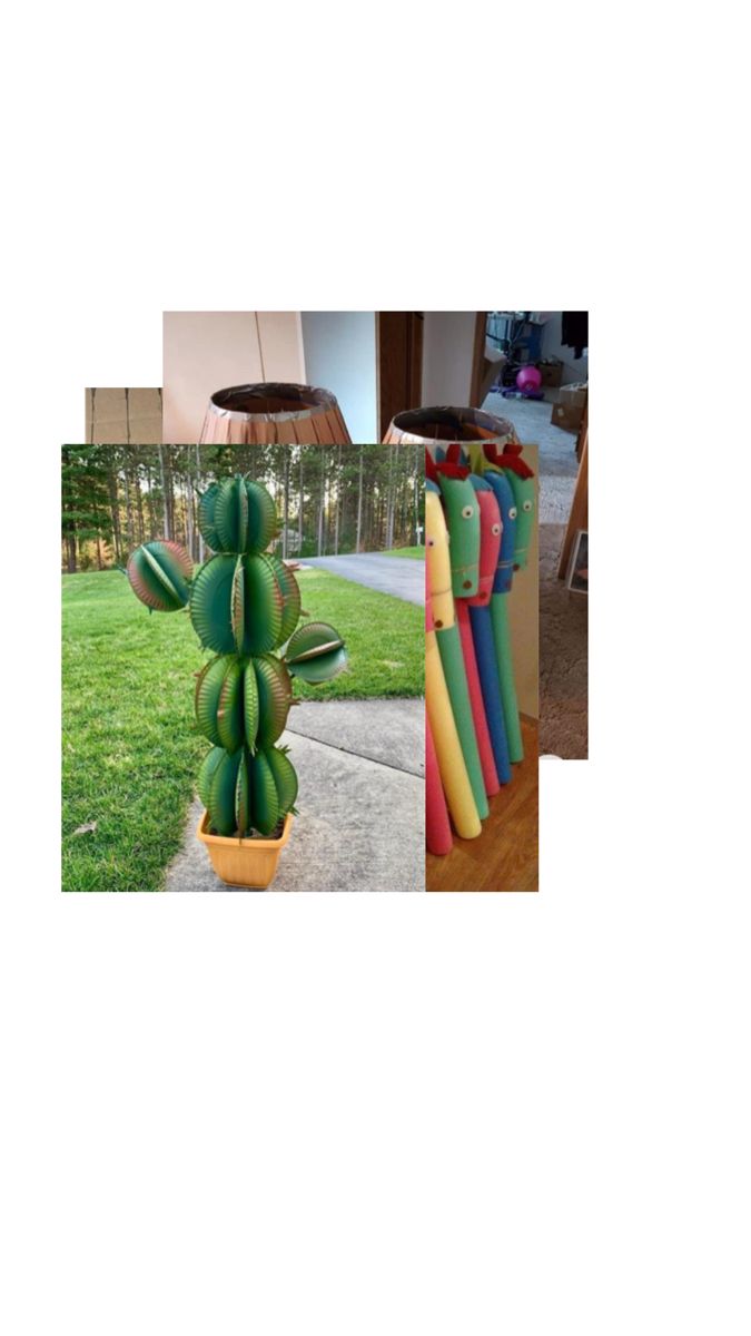 there is a cactus plant that has been made out of colored papers and plastic straws