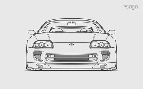 the front end of a white sports car on a gray background with an inscription that says,