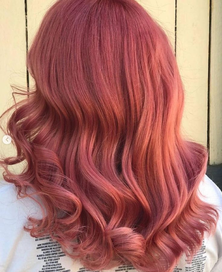 Blush Red Hair, Burnt Peach Hair, Pastel Red Hair Color, Ginger To Pink Hair, Cooper Pink Hair, Peachy Coral Hair, Rose Peach Hair, Orangey Pink Hair, Coral Pink Hair Color