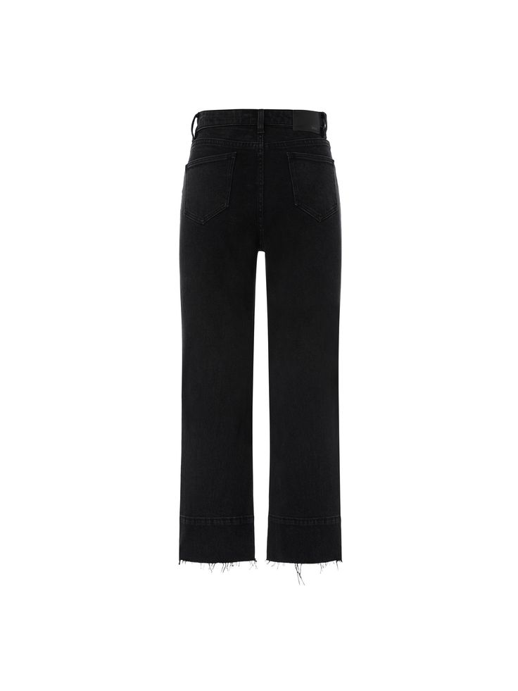 MO&Co. Women's Straight Frayed Cotton Jeans Features : - High waist- Slip pocket design- White edge of trousersCode : MBB3JENT20Length of size M is 89cmBlack : Model is 176cm tall and wearing a size M MATERIALS & CARE : Material : 99.1% Cotton 0.9% SpandexMachine wash under 30℃ Do not bleach, hang to dry Do not tumble dry, iron at low temperature Do not dry clean, do not expose to the sun The reverse side is washed in a mesh bag, do not soak Tips : 1. The leather tag part should not be ironed or Mid-rise Black Cropped Jeans With Five Pockets, Black Mid-rise Cropped Jeans With Five Pockets, Chic Black Jeans With Belt Loops, Black Straight Leg Jeans For Work, Black Cropped Jeans For Work, Black Straight Leg Pants With Five Pockets, Black Jeans With Welt Pockets For Work, Black Straight Leg Cropped Jeans For Work, Black Cropped Straight Leg Jeans For Work