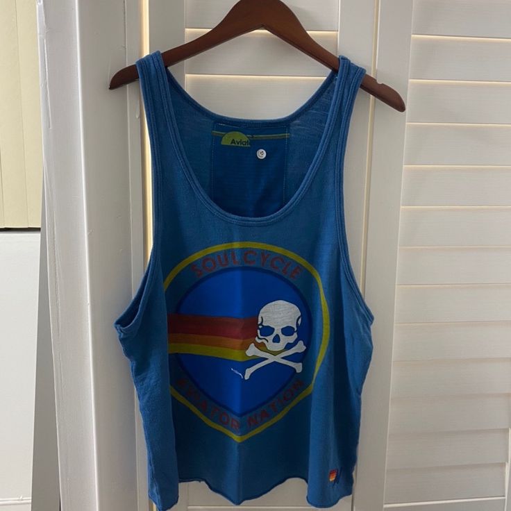 Limited Edition Aviator Nationxsoul Cycle Collab !!! In Perfect Condition, Literally Never Worn At All! Sold For Cheaper On My Depop Plus Free Shipping !!! My @ Name Is Catmags_meoww Blue Cotton Racerback Tank Top, Summer Blue Streetwear Tank Top, Spring Blue Tank Top For Streetwear, Blue Tank Top For Spring Streetwear, Blue Tank Top For Summer Streetwear, Blue Cotton Tank Top For Workout, Casual Blue Tank Top With Graphic Print, Casual Blue Graphic Print Tank Top, Blue Racerback Top With Graphic Print