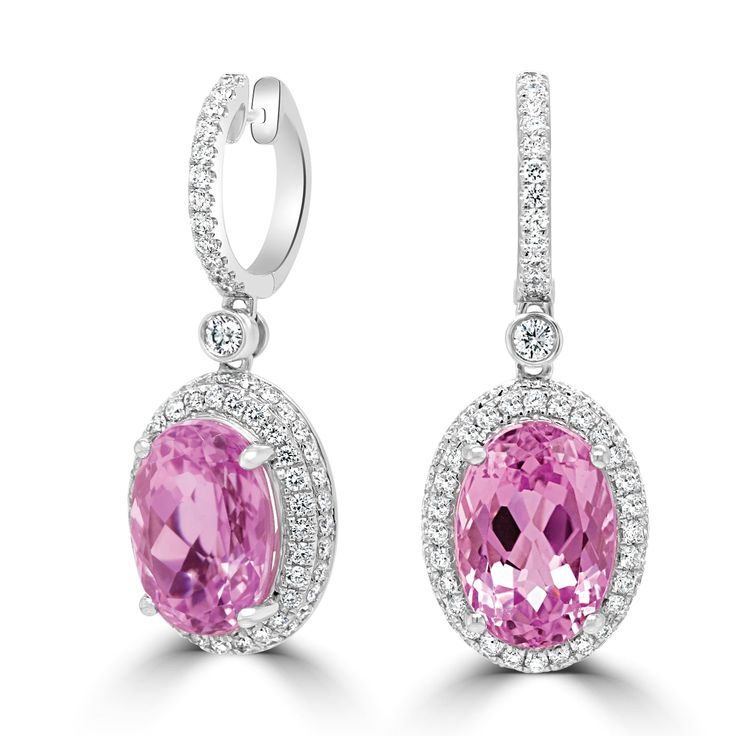 Designed of 14K white gold, these earrings are sure to be a treasured addition to your jewelry collection. Discover a unique piece of luxury style with these captivating earrings that are adorned with glittering oval cut Kunzite and further surrounded by round cut Diamonds. Product Information SKU 10352 Metal Type 14K Metal Color White Gold Primary Stone Gemstone Name Kunzite Gemstone Species Spodumene No. Of Gemstones 2 Gemstone Shape Oval Gemstone Color Pink Purple Gemstone Grade - Gemstone Cl Luxury White Gold Oval Diamond Earrings, Luxury Oval White Gold Diamond Earrings, Luxury Oval Diamond Earrings With Gemstones, Luxury Oval Earrings With Diamond Accents, Luxury Oval Earrings For Formal Occasions, Luxury Oval Brilliant Cut Earrings, Exquisite Oval Diamond Earrings With Accents, Exquisite Oval Prong-set Earrings, Exquisite Oval Prong Set Earrings