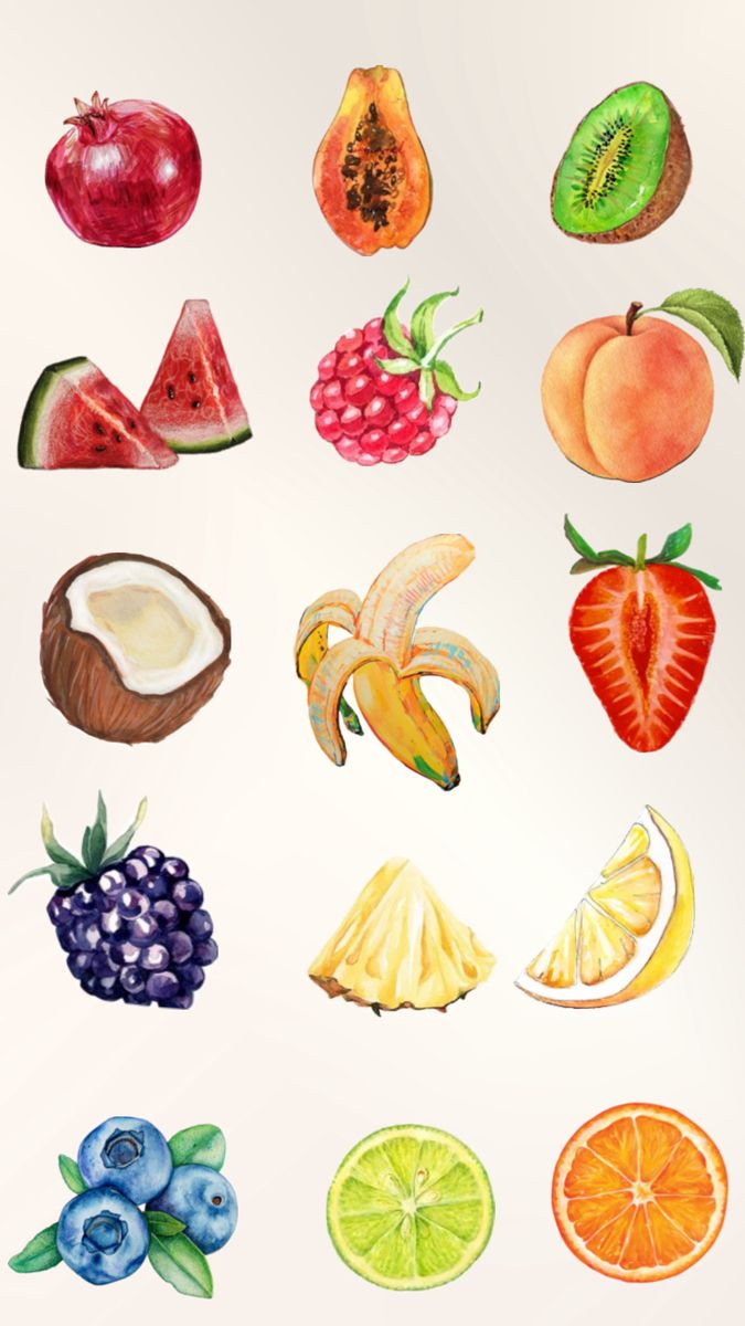 an image of fruits and vegetables painted in watercolor