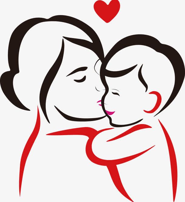 a woman holding a baby in her arms with a red heart above it's head