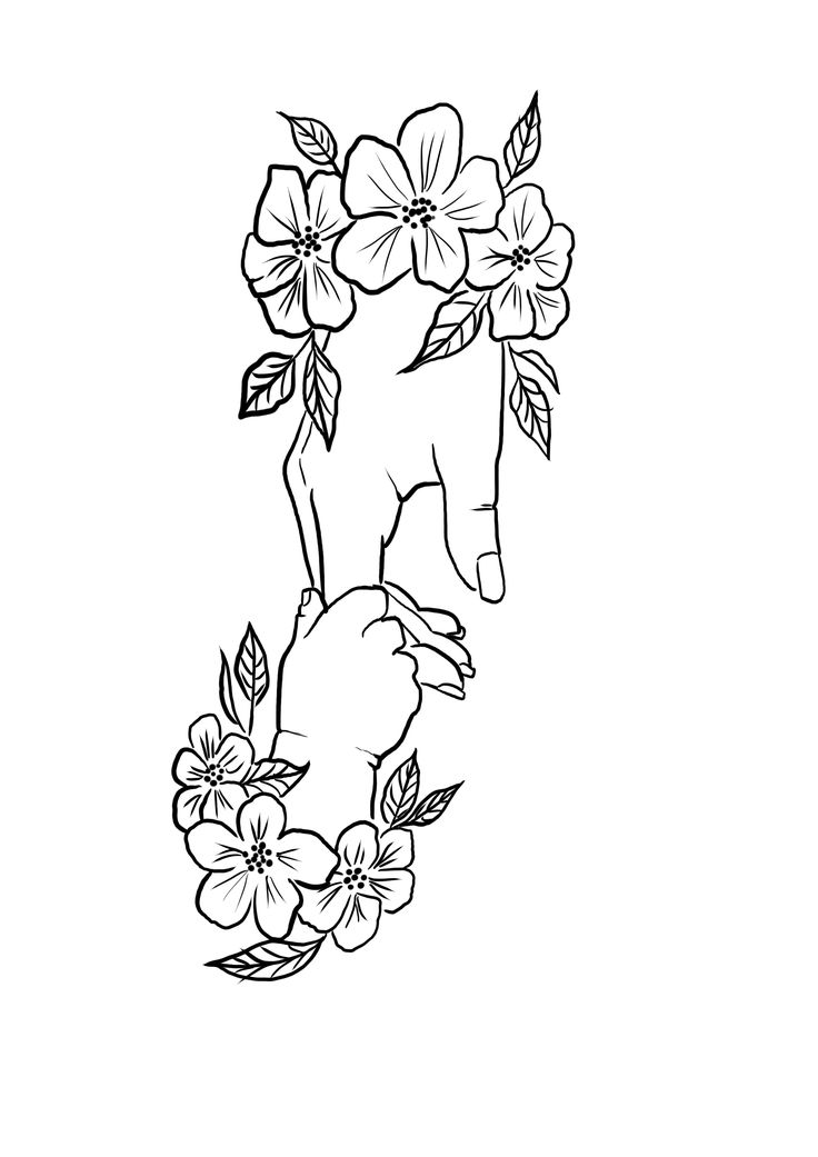 the outline of a cat with flowers on it's back legs, in black and white