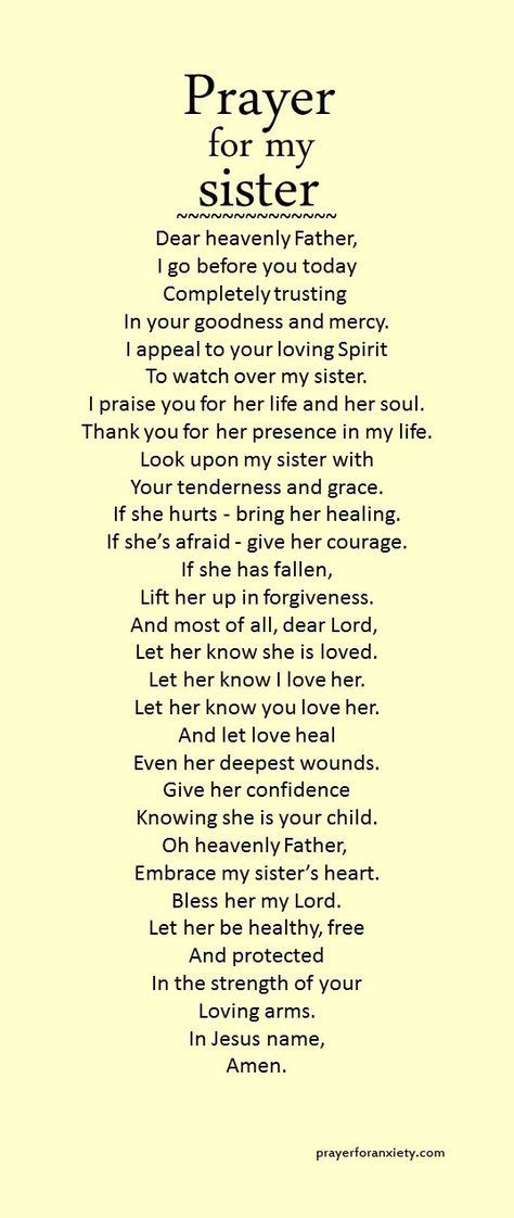 a poem with the words prayer for my sister