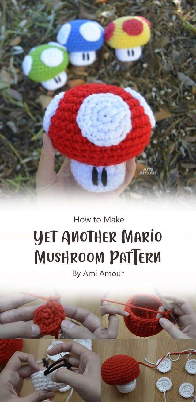 crochet mario mushroom hat with instructions to make it in the shape of a mushroom