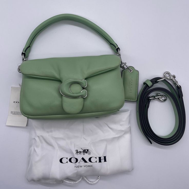 Brandnew Pistacio Color Two Way Coach Tabby Mini Size With Dustbag Modern Green Shoulder Bag With Branded Hardware, Coach Designer Green Bag, Green Coach Designer Bag, Designer Green Coach Bag, Formal Green Coach Bag, Luxury Green Bag With Silver-tone Hardware, Coach Green Shoulder Bag For Formal Occasions, Green Coach Shoulder Bag For Formal Occasions, Modern Green Shoulder Bag With Silver-tone Hardware