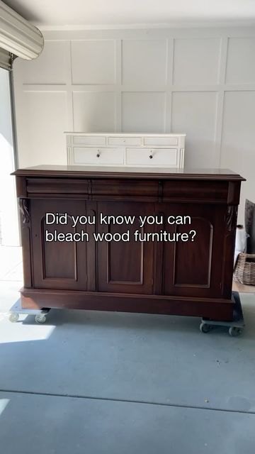 a large wooden cabinet with the words did you know you can bleach wood furniture?