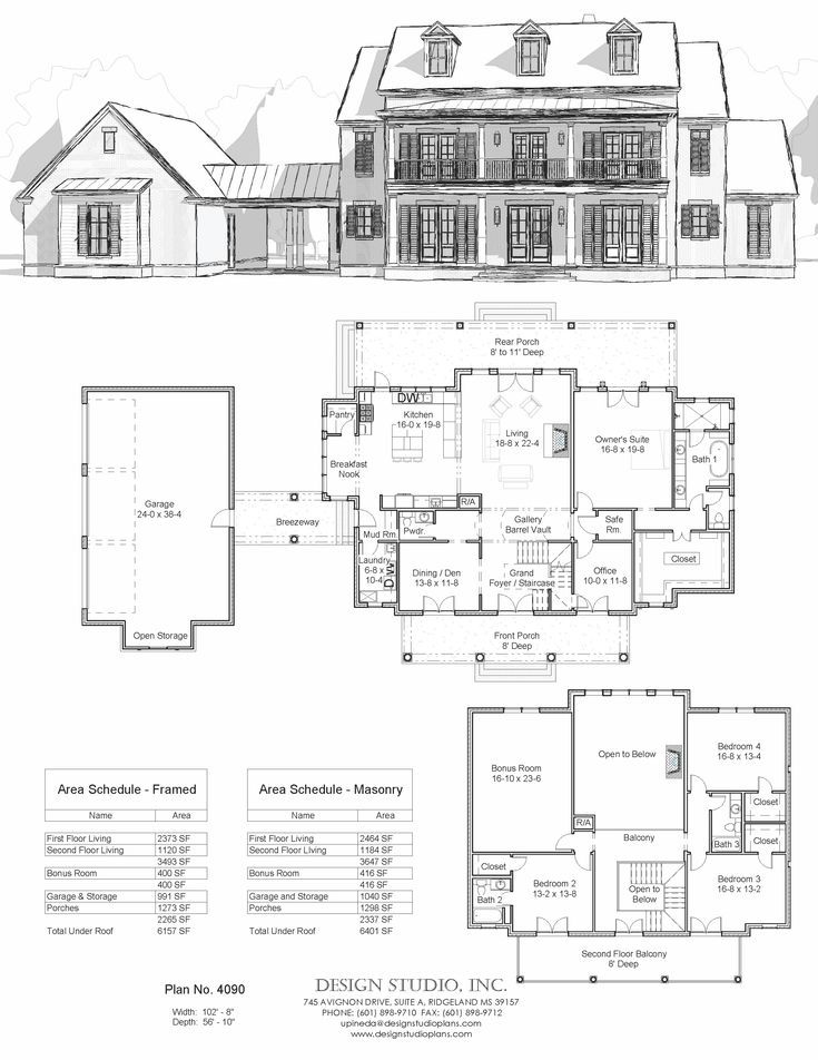 two story house plans with an open floor plan and three car garages on each side