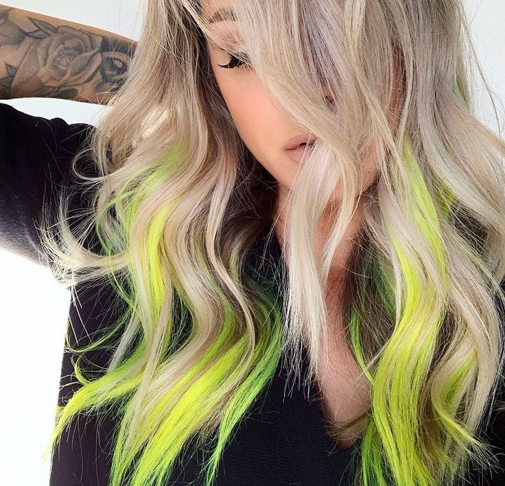 ⚡️NEON BLONDE⚡️ by: @emilyboulinhair #PRAVANA #neonhair Blonde With Neon Highlights, Lime Green Hair Streaks, Green Money Piece Hair Blonde, Blonde And Neon Green Hair, Green And Blonde Hair, Blonde And Green Hair, Fairytale Oc, Braids And Hats, Neon Yellow Hair