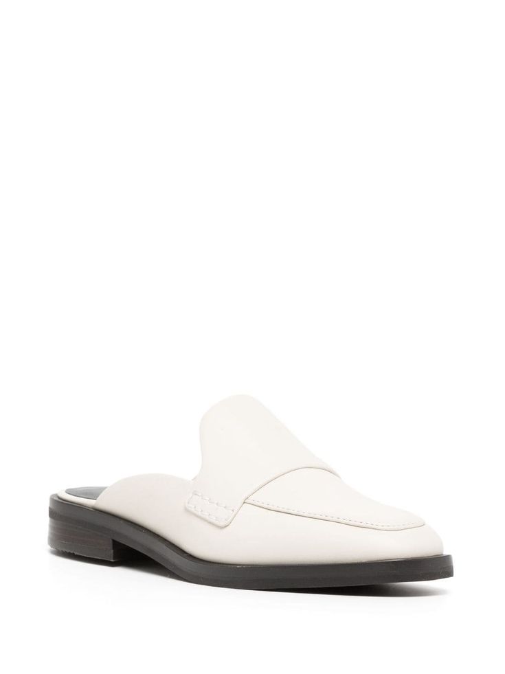 3.1 Phillip Lim Alexa 25mm Leather Loafers - Farfetch Classic White Almond Toe Slip-ons, Classic Slip-on Mules With Textured Sole, White Leather Slip-ons With Leather Footbed, Elegant White Slip-on Slippers, Cream Leather Flat Slip-ons, Classic White Slip-ons With Flat Heel, White Slip-ons With Leather Sole And Plain Toe, Cream Leather Slip-on Mules, Classic Flat Slip-ons With Textured Sole