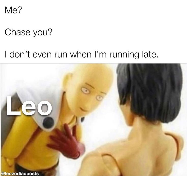 an image of two cartoon characters with text that reads, me? chase you? i don't even when i'm running late leo