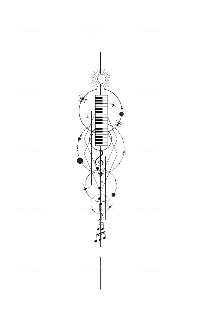 a black and white drawing of a tall pole with musical notes on it's side