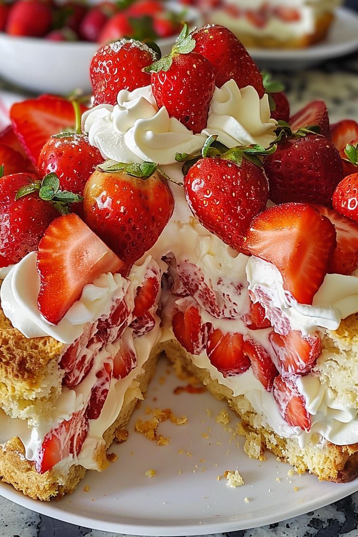 there is a cake with strawberries on it