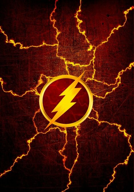 the flash logo on a red background with lightnings in the air and behind it is a