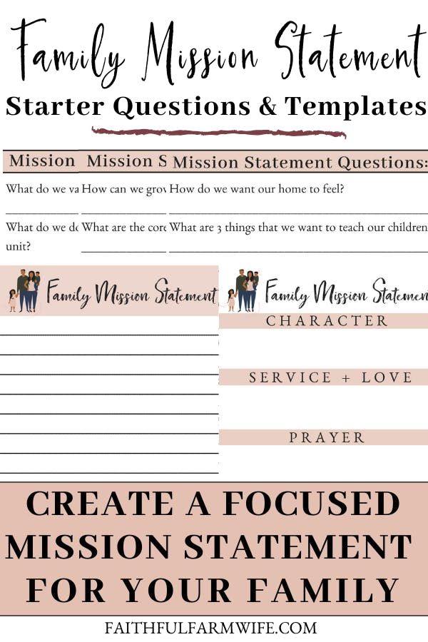 the family mission statement form is shown in pink and black, with an image of two people