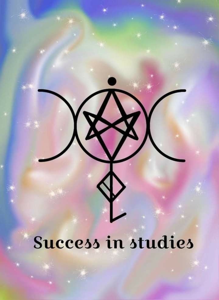 the symbol for success in studies on a colorful background with stars and swirls around it