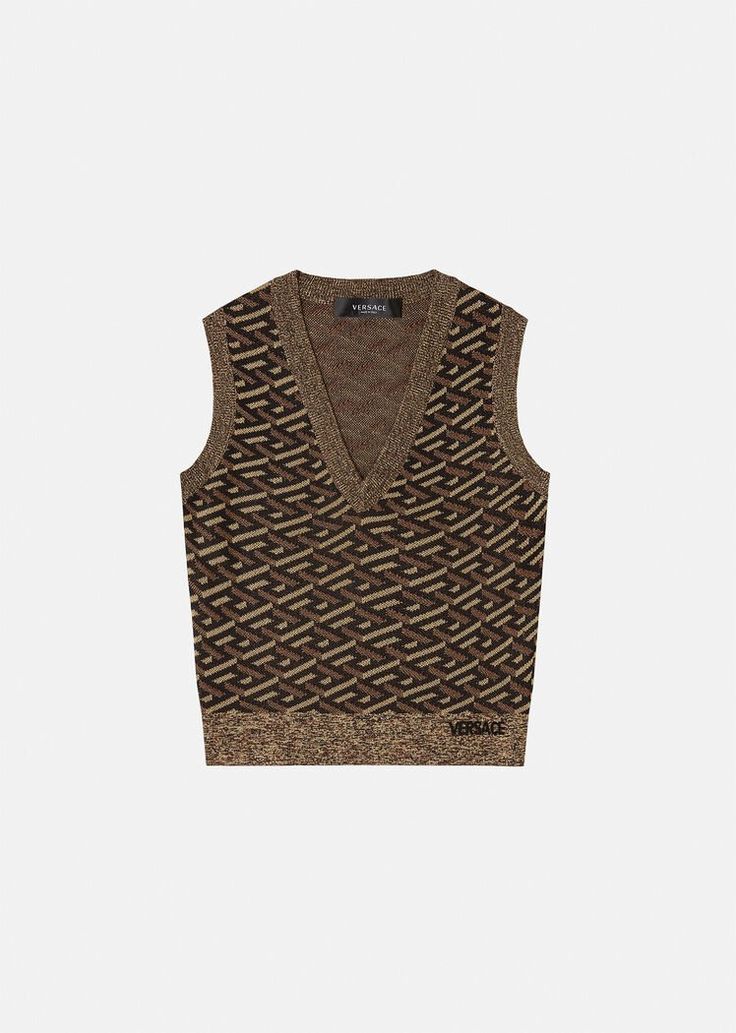 Versace Sweater, Versace Style, Khaki Colour, Slim Vest, Luxury Clothes Men, Vest For Women, Versace Home, Flared Trousers, Total Look