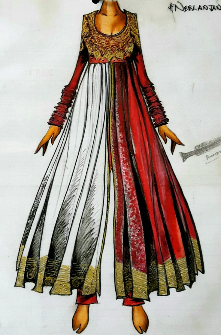 a drawing of a woman wearing a red and white dress