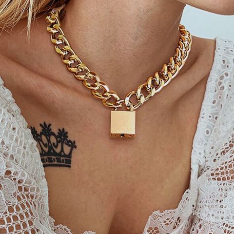 Gold Lock Chunky Chain Necklace (BUY 1 GET 1 FREE) – Tomorrows Offers Rectangular Chunky Chain Jewelry Gift, Elegant Metal Jewelry With Lock Detail, Gold Chain Link Necklace With Lock, Elegant Metal Jewelry With Lock, Metal Chain Link Necklace With Lock, Metal Chain Necklace With Lock For Gift, Chain Link Jewelry With Lock As Gift, Chain Link Jewelry With Lock For Gift, Gold Chain Necklace With Lock For Gift