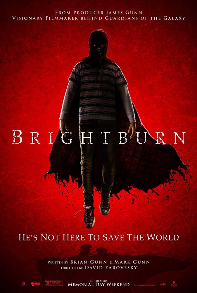 the movie poster for brightburnn, which features a man in striped shirt and black pants