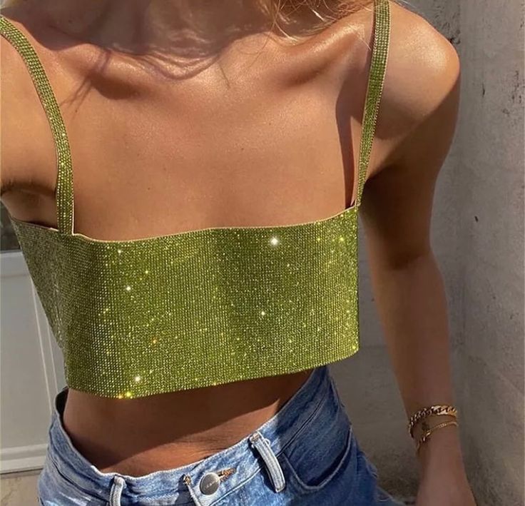 Green Sparkle Evening Top - Juniper Polo Sweaters Women, Cute Tube Tops, Glitter Crop Top, Loose Knitwear, Oversized Sweater Women, Diy Vetement, Colorful Crop Tops, Evening Tops, Sweater Dress Women