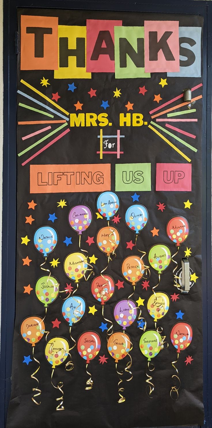 a bulletin board with the words thanks, mrs hb and litting us up