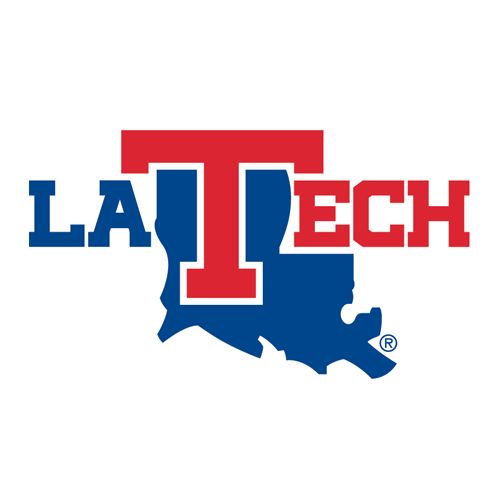 the la tech logo is shown in red, white and blue