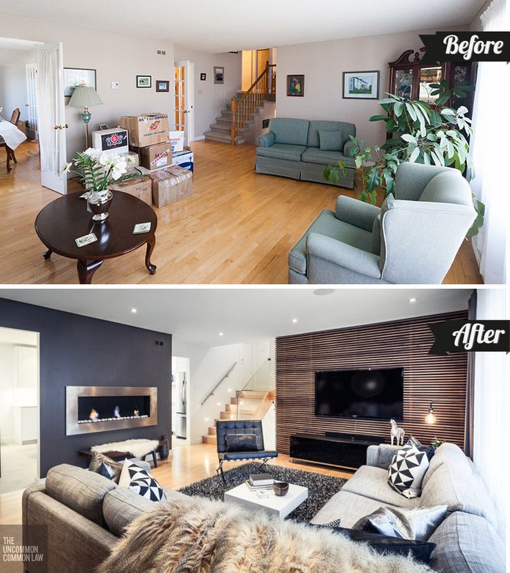 before and after pictures of a living room