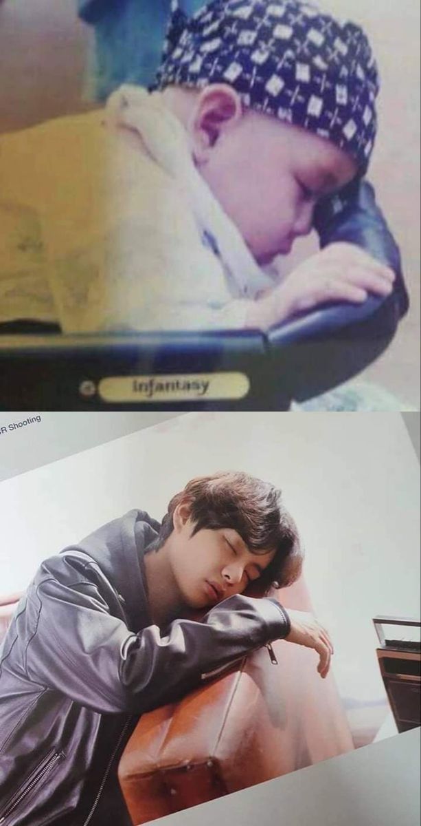 two pictures of the same person sleeping in a car seat, one with his head on another's shoulder